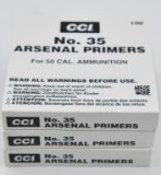 (3) trays CCI No. 35 Arsenal Primers for 50 cal ammunition, 100 count trays.