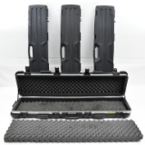 (4) hard sided padded long gun cases to include one SKB double gun with wheels, no keys