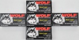9mm Luger ammunition - (5) boxes Wolf 115 gr Copper FMJ Steel Case Non-Corrosive, 50 rd boxes.