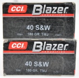 .40 S&W ammunition - (2) boxes CCI Blazer 180 gr. TMJ 50 rd boxes. Selling two times the money.