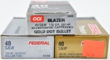 .40 S&W ammunition - (3) boxes assorted, one Federal Premium 180 gr Hydra-shok JHP,