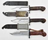(3) AK pattern bayonets showing losses on two with light wear on third; all having steel scabbards.
