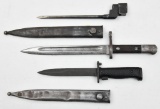 (3) Bayonets to include U.S. M5A1 Milpar, No.4 MKII and other along with steel scabbard