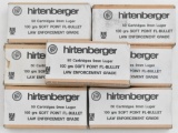 9mm Luger Law Enforcement Grade ammunition, (7) boxes Hirtenberger 100 grs. Soft Point FL-Bullets.