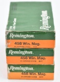 .458 win. mag. brass cases, (3) boxes Remington 20 round boxes, two boxes are primed.