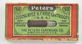 Extremely Rare .22 LR ammunition, (1) two piece box Peters Cartridge Co. Long rifle (N.R.A.) No.2221