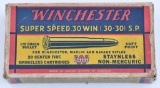 .30 win. (.30-30) ammunition, (1) box Winchester Super Speed S.P. 170 grs.