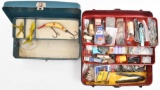 2 Metal tackle boxes with assorted fishing