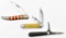 (3) folding blade pocket knives. One switch blade 3