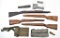 (4) Wooden military rifle stocks, three have had the forends cut, FAL OD green stock & forend,
