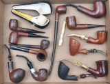 Lot of 14 mostly wooden pipes, selling as lot.