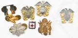 (8) US Insignia. three are marked sterling, one is marked 1/20-10K and one is marked 1/20 10KGF.