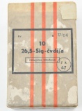 Signal flares, one box with three red stripes on the waxed paper covering marked 10 26,