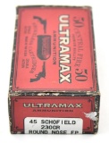 .45 Schofield ammunition - (1) box Ultramax 230 grain round nose FP, 50 round box....