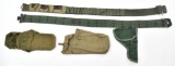 US marked belt with Springfield Armory holster, hiking belt with three pouches marked Compass,