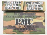 5.56mm 223 A/D ammunition - (6) boxes PMC BALL M193, 20 round boxes,