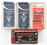 17 HMR ammunition - (4) boxes containing a total of (155) total rounds Hornady, CCO &
