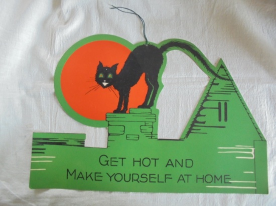OLD HALLOWEEN CAT CUT-OUT DECORATION--15 INCHES WIDE-QUITE NICE AND LOOKS UNUSED