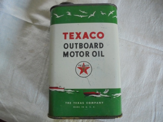 VINTAGE TEXACO OUTBOARD MOTOR OIL QUART CAN WITH GRAPHICS-FAIRLY NICE