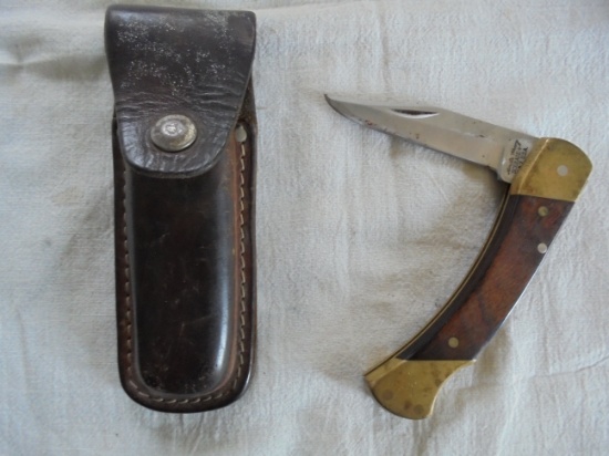 OLD SCHRADE 'UNCLE HENRY' ONE BLADE FOLDING KNIFE WITH LEATHER HOLSTER