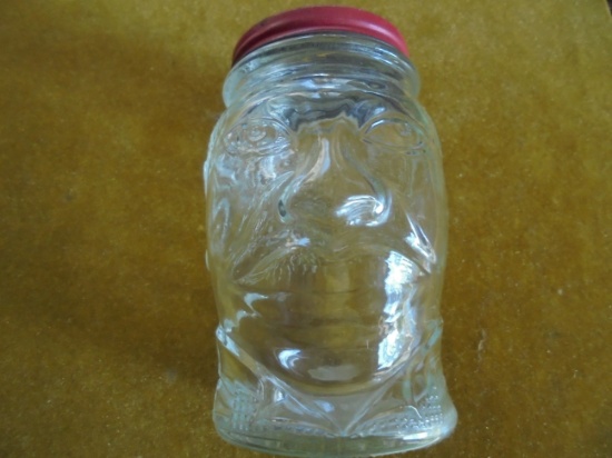 VINTAGE GLASS NASH MUSTARD ADVERTISING JAR "LUCKY JOE" BANK