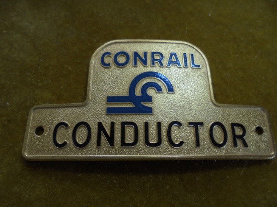 NEW OLD STOCK "CONRAIL CONDUCTOR" HAT BADGE--LOOKS NEVER USED