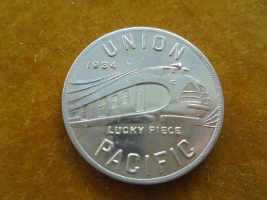 1934 TOKEN FROM "UNION PACIFIC RAILROAD" FEATURING NEW ALUMINUM TRAIN