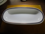UNION PACIFIC RAILROAD OVAL RECTANGLE SHAPED SIDE DISH WITH BLUE AND GOLD BANDS