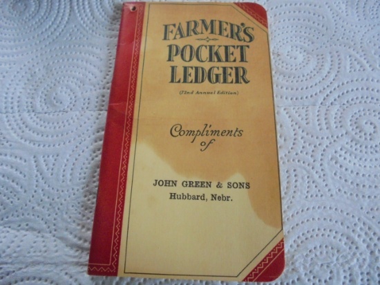 1938-39 JOHN DEERE POCKET LEDGER FROM "JOHN GREEN & SONS" HUBBARD NEBRASKA