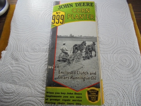 OLD & CLEAN JOHN DEERE "999" CORN PLANTER ADVERTISING BROCHURE-BRIGHT AND NICE