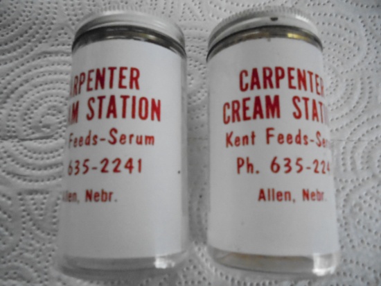 ADVERTISING SALT & PEPPER FROM 'CARPENTER CREAM STATIONS" ALLEN NEBRASKA