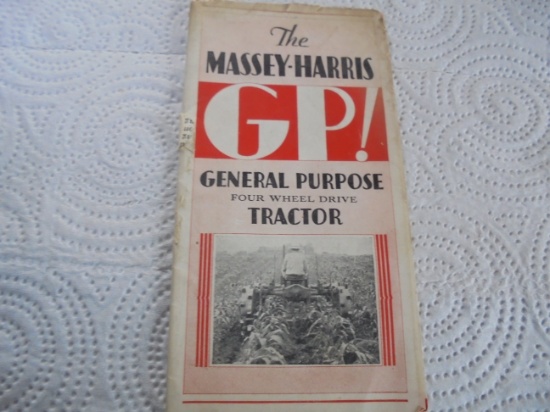 HARD TO FIND "MASSEY-HARRIS" EARLY 'GP' 4 WHEEL DRIVE TRACTOR ON STEEL ADVERTISING FOLDING BROCHURE