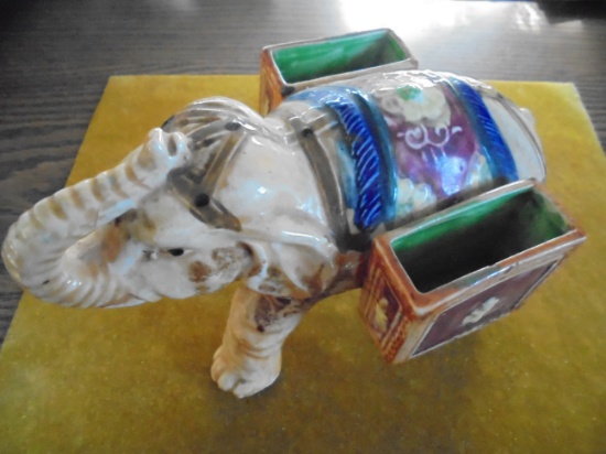 OLD POTTERY ELEPHANT CIGARETTE HOLDER-COLORFUL AND NEAT