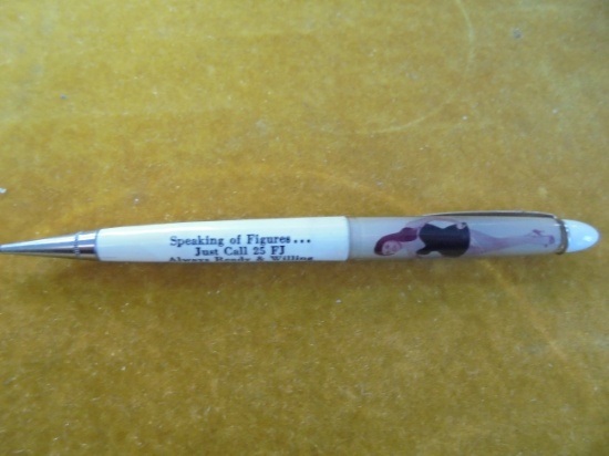 OLD ADVERTISING MECHANICAL PENCIL WITH ADVERTISING AND "UNDRESSING LADY"-QUITE 1950'S