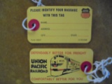 2 VINTAGE UNION PACIFIC RAILROAD BAGGAGE TAGS-NEVER USED-NEAT GRAPHICS