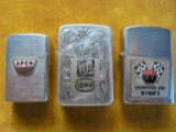 3 OLD ADVERTISING CIGARETTE LIGHTERS-WYNN'S--BP FEEDS---AND APCO-ALL QUITE GOOD