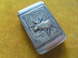 EARLY POCKET MATCH SAFE WITH HUNTING DESIGNS-QUITE NICE AND GOOD HINGE
