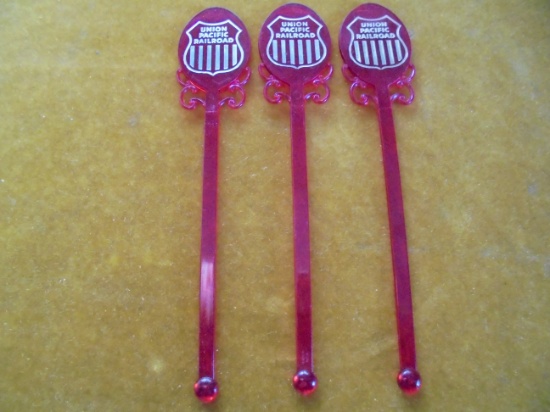 3 PLASTIC SWIZZLE STICKS FROM "UNION PACIFIC'-ALL LOOK GOOD