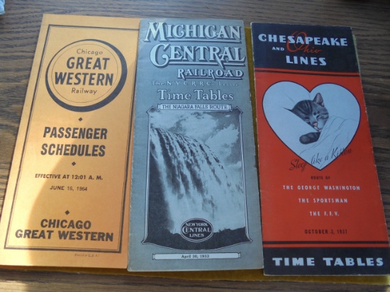 3 OLD TIMETABLES-CHESAPEAKE OHIO--GREAT WESTERN--MICHIGAN CENTRAL RR