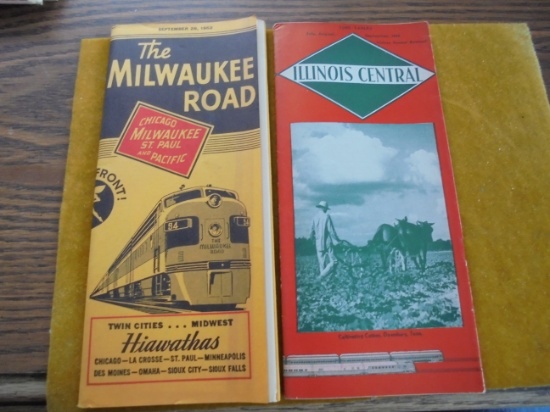 TWO OLD TIMETABLES -ONE FROM MILWAUKEE ROAD & THE OTHER FROM ILLINOIS CENTRAL