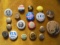 19 OLD PIN BACK BUTTONS AND 2 OTHER REG. BUTTONS