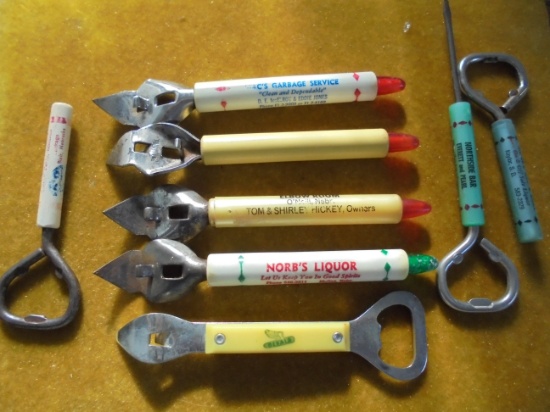 8 OLD ADVERTISING BOTTLE OPENERS-SOME ROUGH