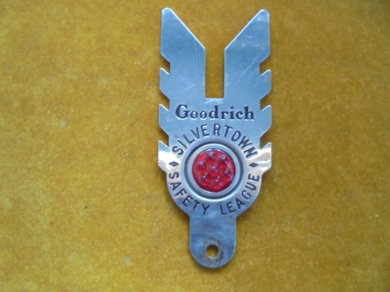 GREAT OLD ADVERTISING LICENSE PLATE TOPPER FROM "GOODRICH TIRES"-QUITE NICE CONDITION