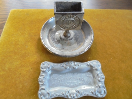 2 OLD KITCHEN STOVE ADVERTISING ITEMS--"PIN TRAY" AND "ASH TRAY"