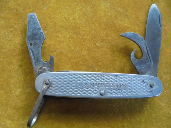 OLD "US MARINE CORP" MARKED POCKET KNIFE-3 BLADE-FAIR ORIGINAL