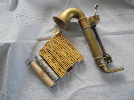 VINTAGE "PLAY-A-SAX" TOY HORN THAT PLAYS ROLLS