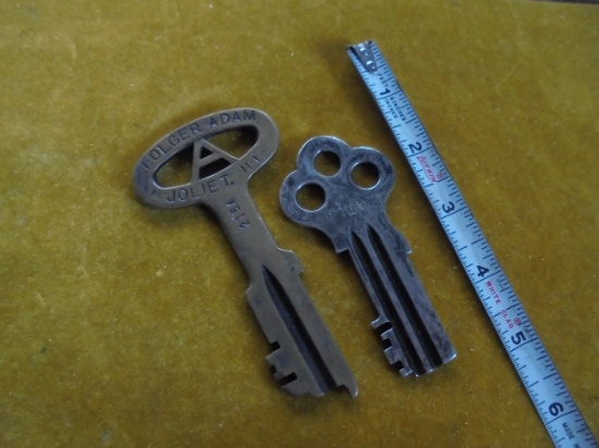 TWO VINTAGE 'JAIL" KEYS---ONE IS BRASS-4 1/2 INCHES LONG