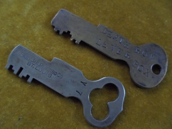 2 OLD JAILER KEYS--ONE MARKED "DEATH ROW LEVER BOX"
