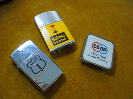 3 ITEM ADVERTISING LOT-NUTRENA FEED--COOP TAPE MEASURE AND ALLIED 1 ZIPPO LIGHTER