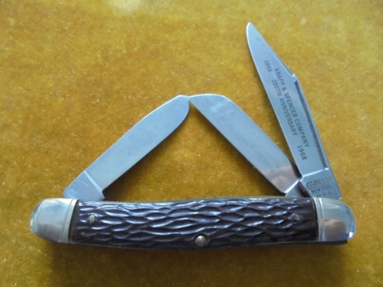 3 3/4 INCH FOLDED POCKET KNIFE WITH 'KNAPP & SPENCER" ADVERTISING ON BLADE